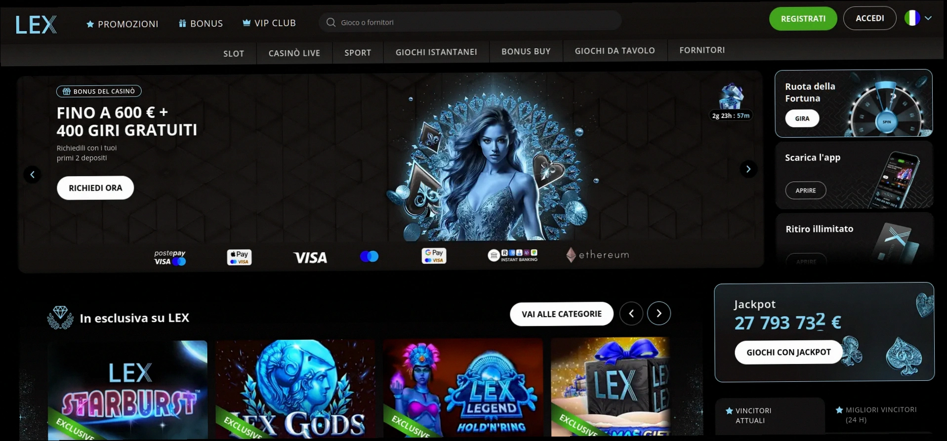 Lex Casino bonus fino a 900€ + 425 giri gratuiti